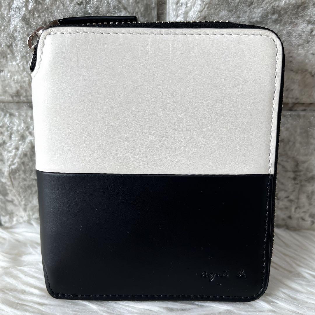 【新品未使用】アニエスベー　バイカラー　レザー　二つ折り財布