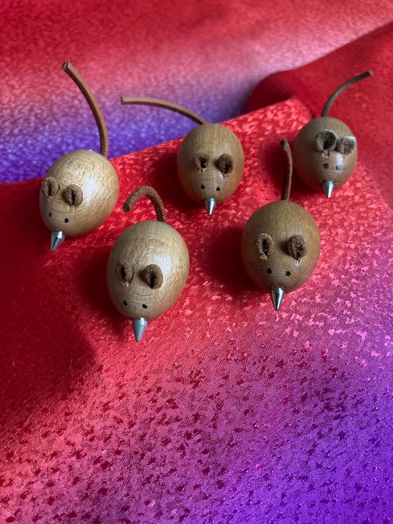 木製 ねずみ オブジェ 5体 セット ネズミ mouse レトロ