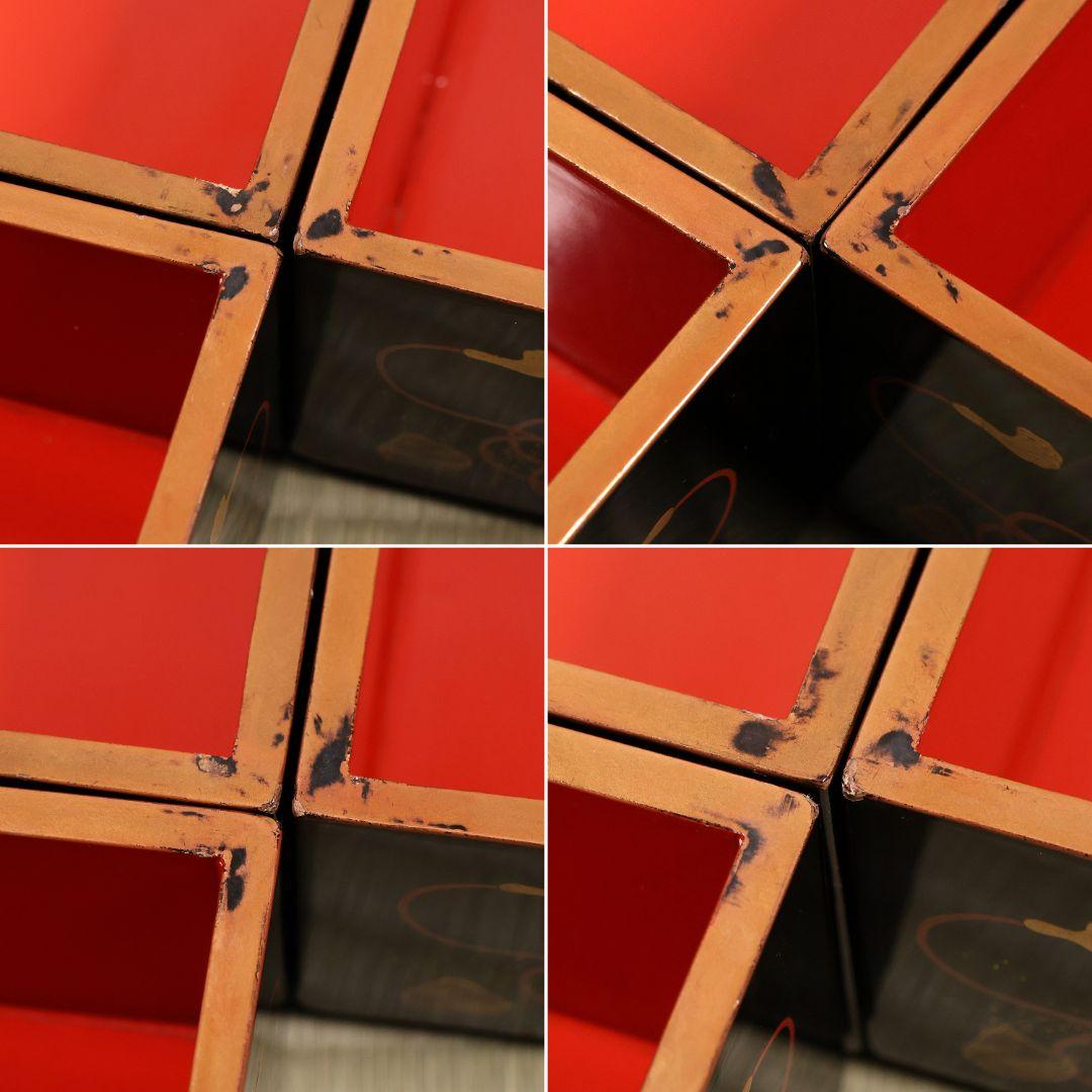 木製漆器 貝桶 金蒔絵 三段 重箱 黒塗 朱塗 梨地 雛 漆芸【MA745】