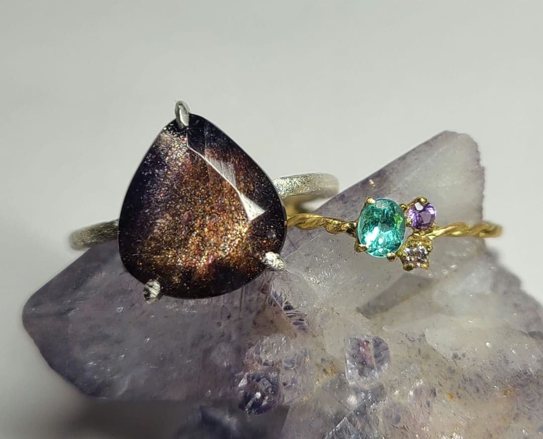 ミラノ★非加熱アイオライトサンストーン、パライバトルマリン★リングオーダー