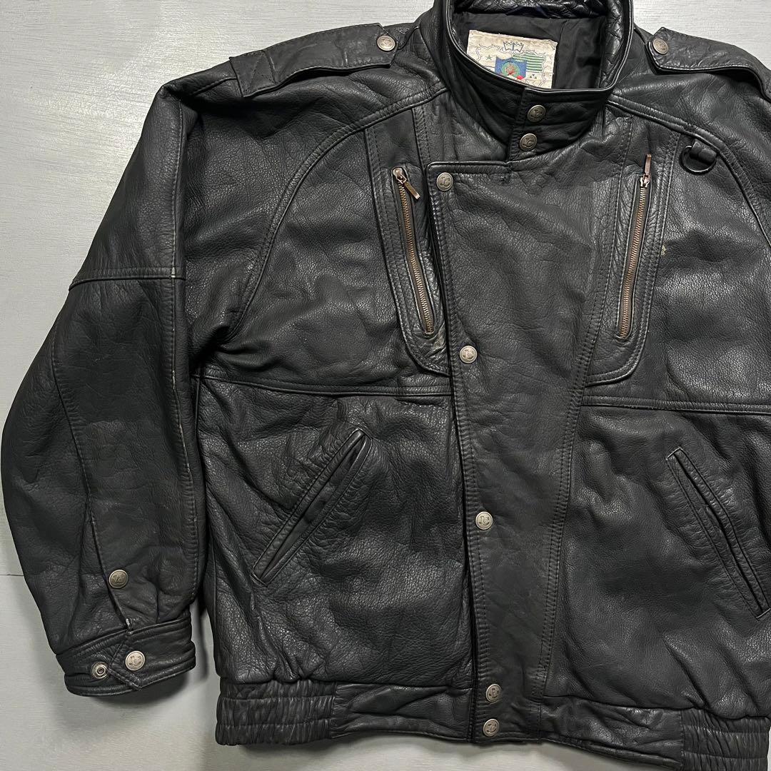 vintage レザーフライトジャケット　牛革　オールレザー　短丈　黒　M
