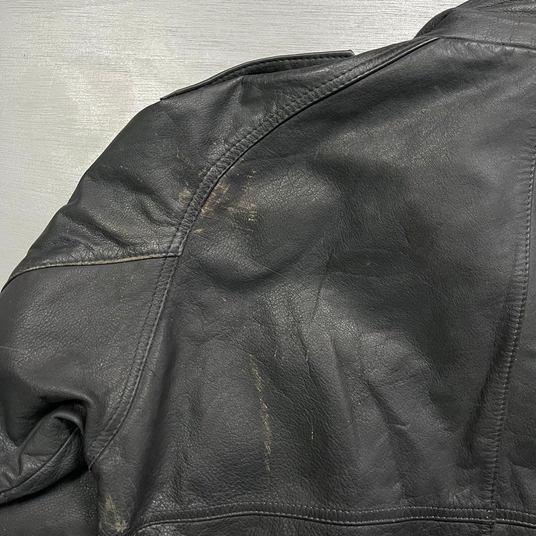 vintage レザーフライトジャケット　牛革　オールレザー　短丈　黒　M