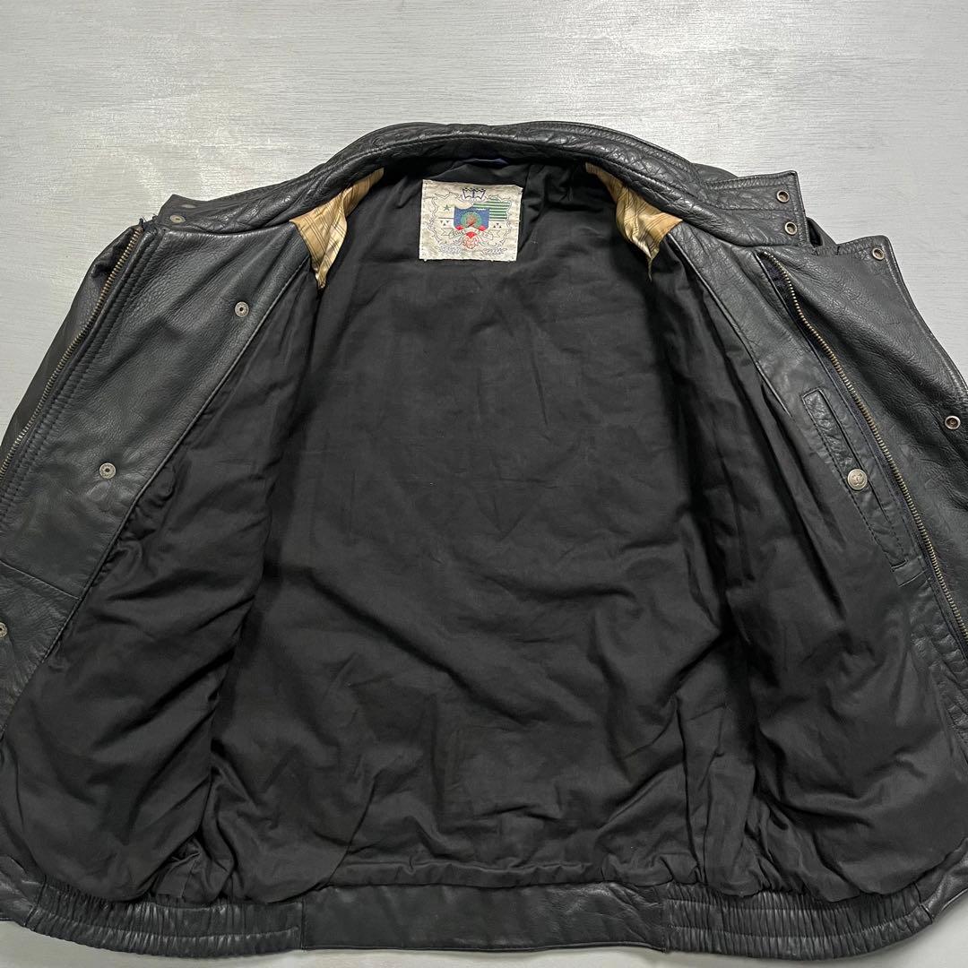 vintage レザーフライトジャケット　牛革　オールレザー　短丈　黒　M