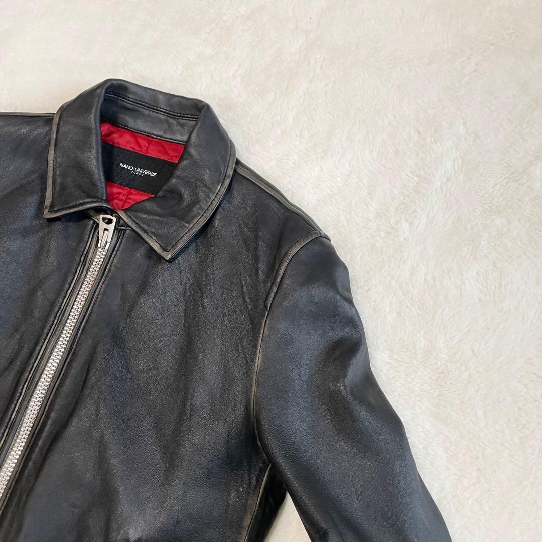 ✨️希少ダメージ加工✨️ナノユニバース　シングルライダース　キルティング　黒