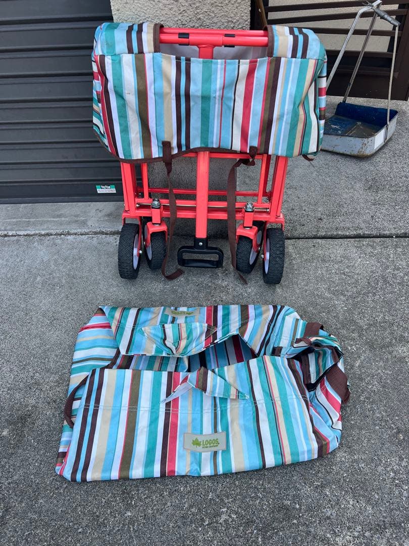 ストライプ折りたたみキャリーカート テーブル付き