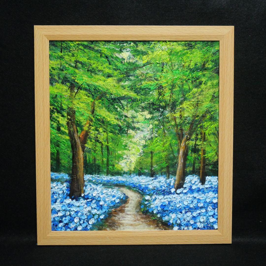 油絵 油彩 油彩画 絵 絵画【森の中の青い花】