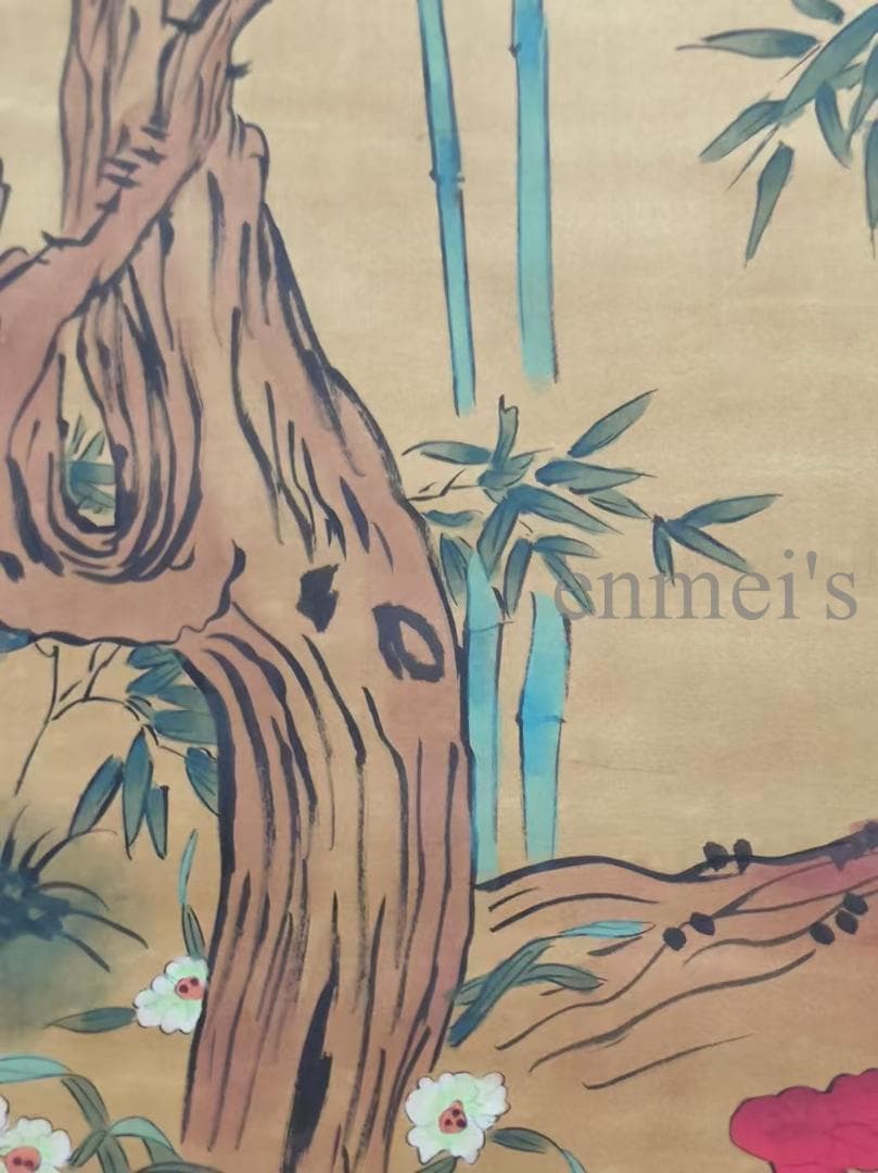 中国古美術 清代 余省作款 竹と鳥の絵画 絹本 四尺 手描き 掛軸 中堂画 肉筆