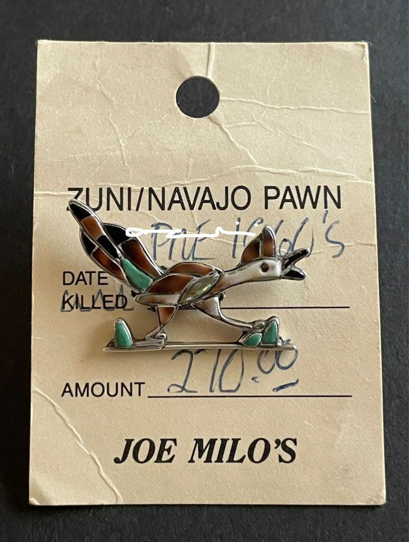 ヴィンテージ ズニ族 インレイ 鳥 ブローチ シルバー マルチストーン