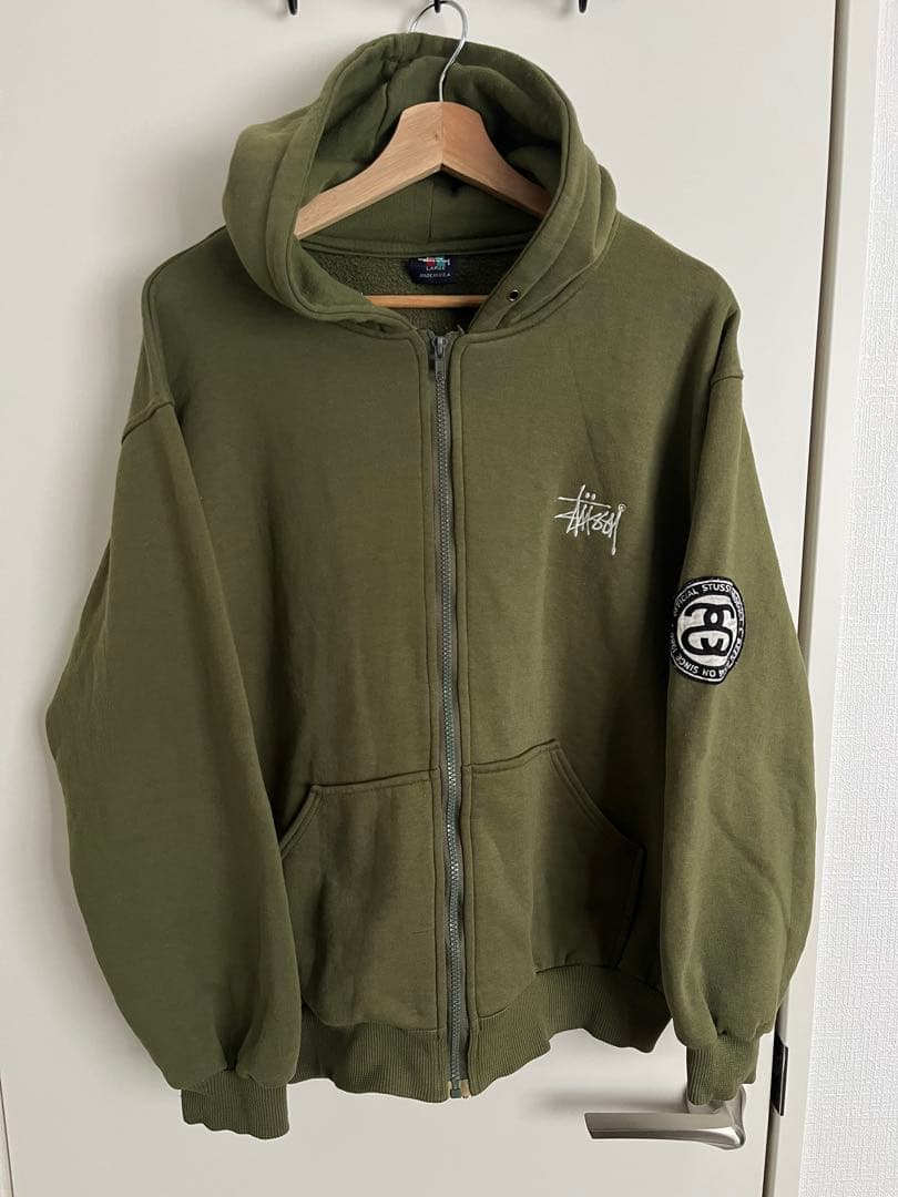 Stussy オリーブ ジップパーカー　 Lサイズ USA製　紺タグ　90s