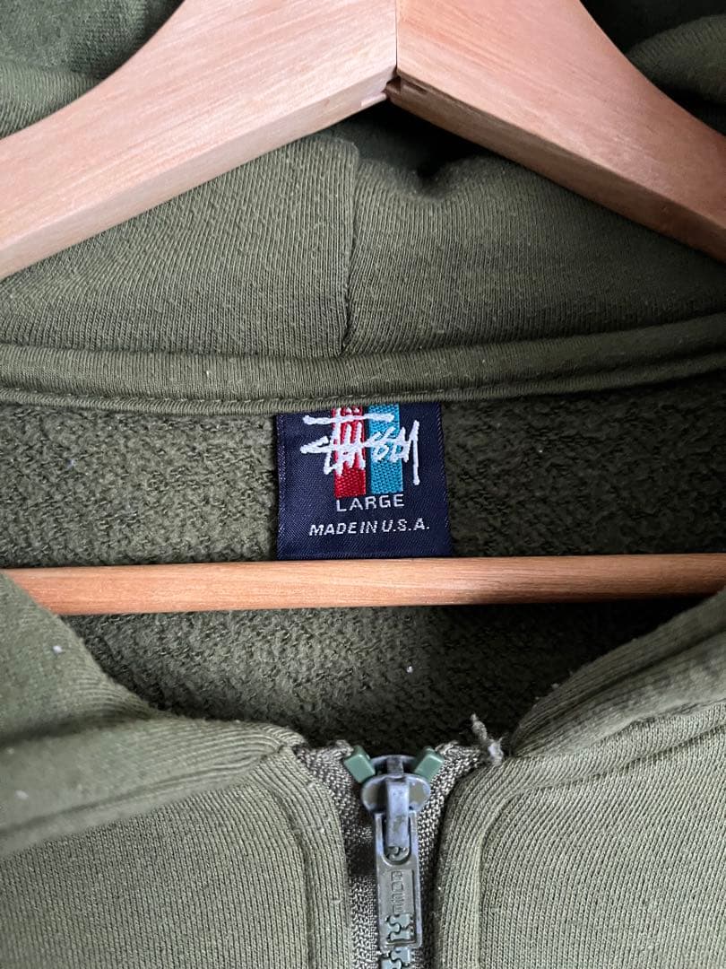 Stussy オリーブ ジップパーカー　 Lサイズ USA製　紺タグ　90s
