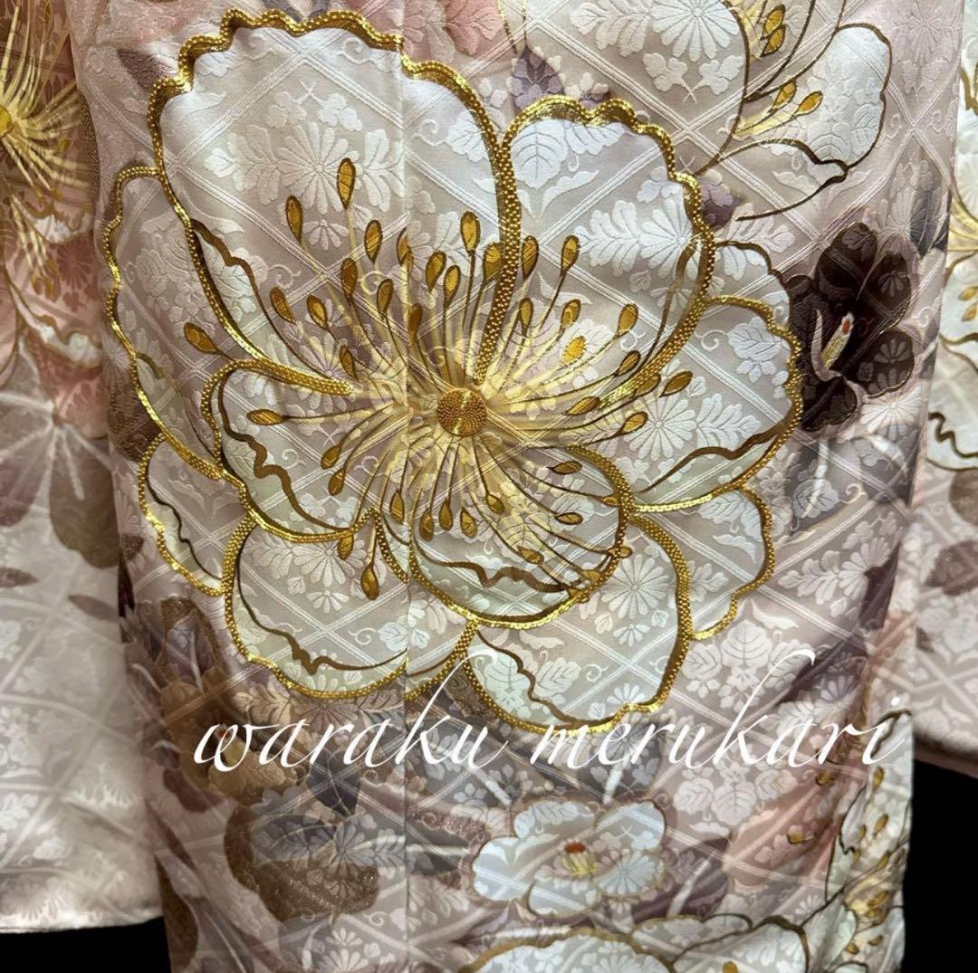 ◆豪華正絹振袖　くすみピンク、金駒刺繍、金彩加工