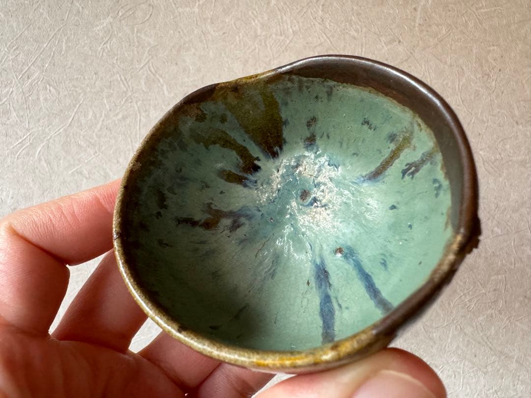 古唐津　緑釉杯　ぐいのみ　桃山〜江戸初期