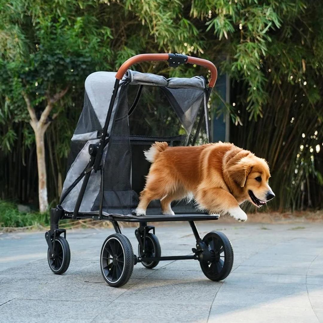 ペットカート 耐荷重50㎏ 大型犬対応 前後ドア 乗りやすい 【グレー】