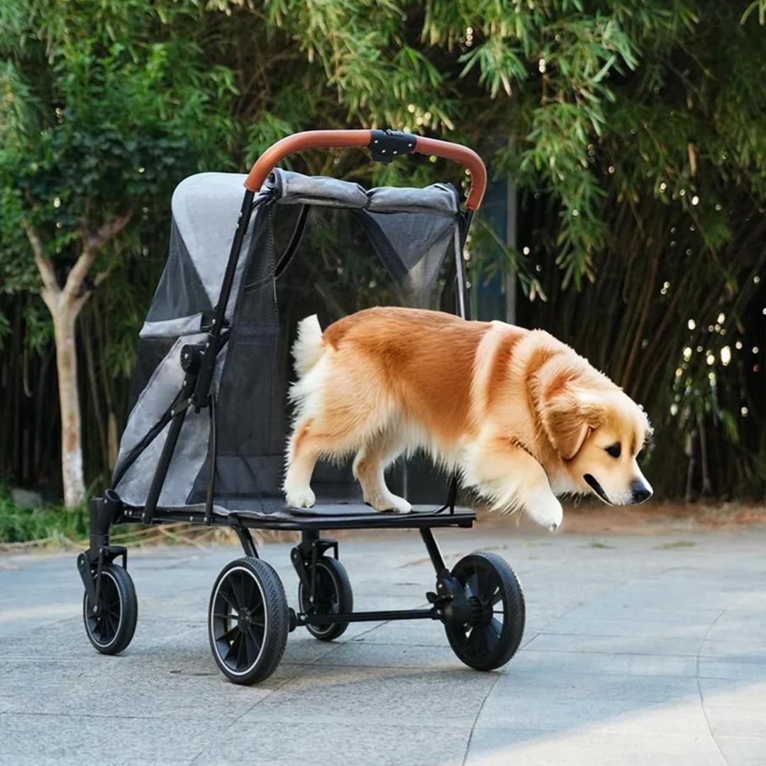 ペットカート 耐荷重50㎏ 大型犬対応 前後ドア 乗りやすい 【グレー】