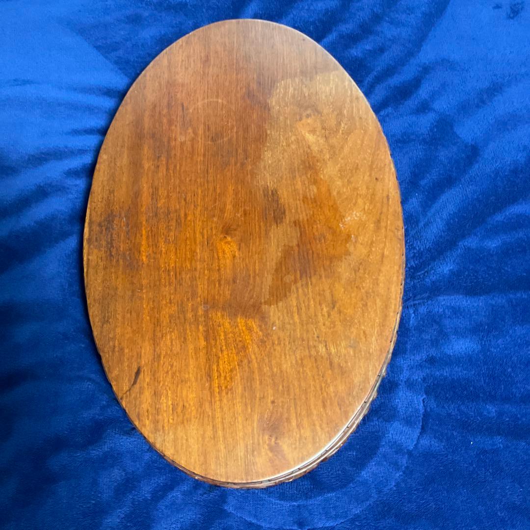 唐木製　彫刻入り楕円形花台