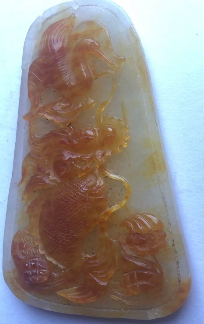 黄玉細密彫り鳳と何でしょアンティークオブジェ