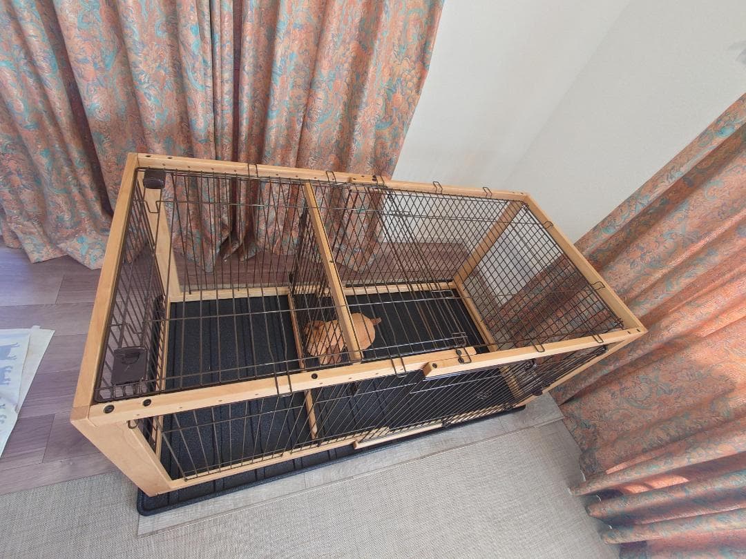 リッチェル木製スライドペットサークル ワイド 小～中型犬用【ナチュラル】屋根付き