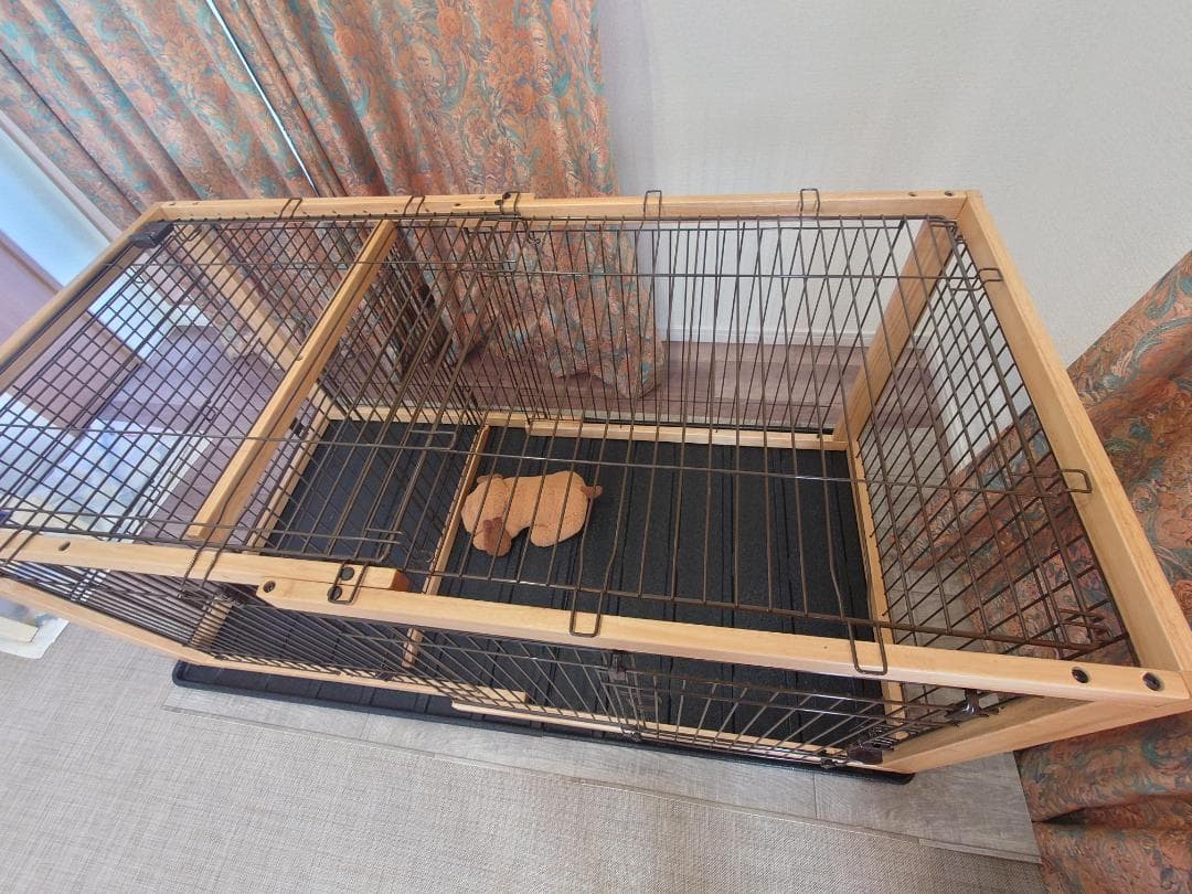 リッチェル木製スライドペットサークル ワイド 小～中型犬用【ナチュラル】屋根付き