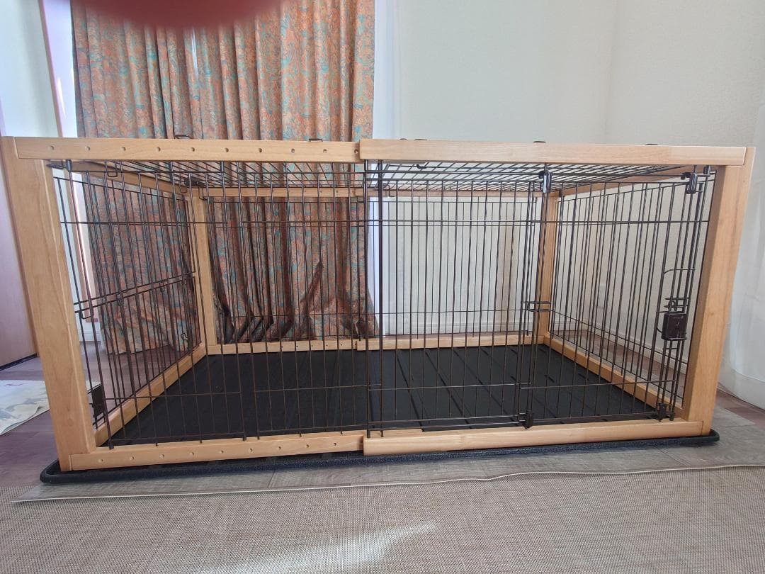 リッチェル木製スライドペットサークル ワイド 小～中型犬用【ナチュラル】屋根付き