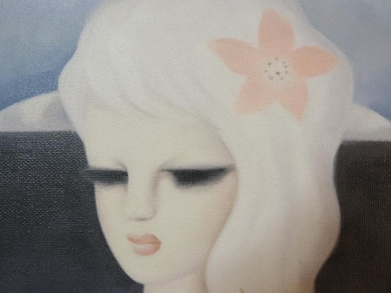 【新春売り】人物画　油絵　東郷青児　山と河　F6　額付き　手描き　肉筆