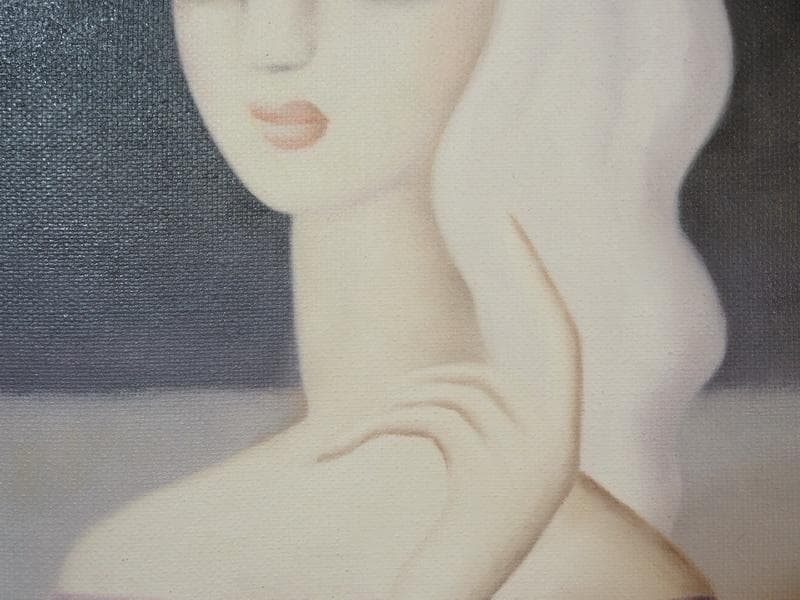 【新春売り】人物画　油絵　東郷青児　山と河　F6　額付き　手描き　肉筆