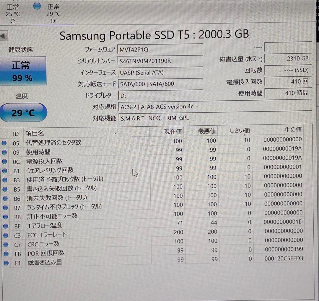 Samsung Portable SSD T5 2TB(USBケーブル無し)