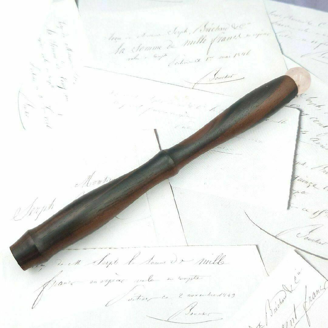 黒檀　ガラスペン木軸　No.8　ローズクォーツ　ボルトレッティ互換軸