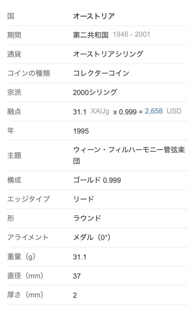 傷なし【美品】1955年物 オーストリア ウィーン金貨 1オンス 純金 24金