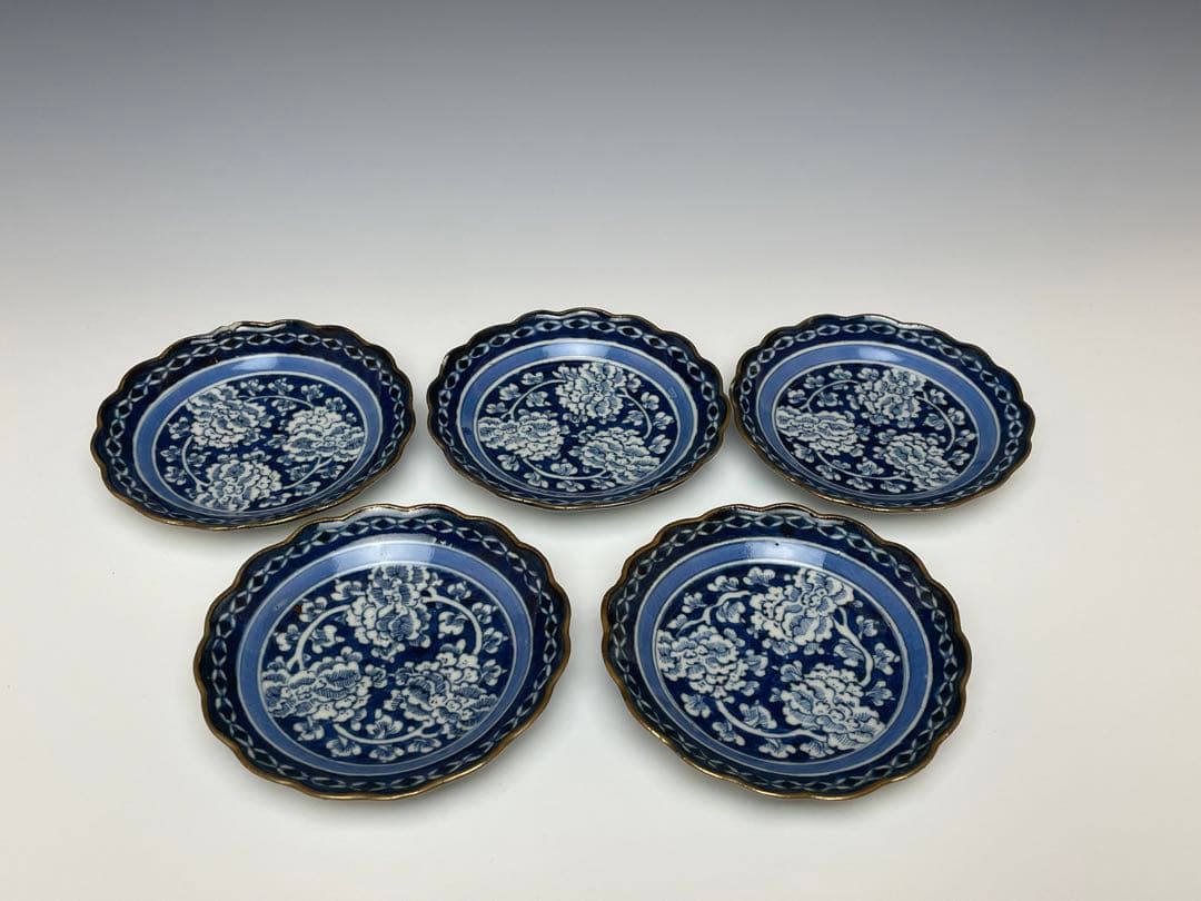 【和食器】古伊万里　上手　牡丹唐草白抜き　小皿　五枚