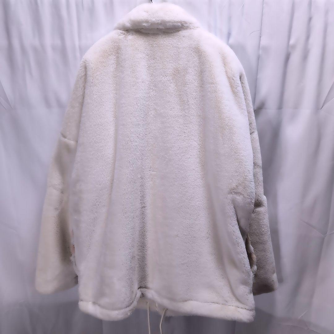 【大きめ】adidas フェイクファージャケット ビッグロゴ ホワイト 2XO