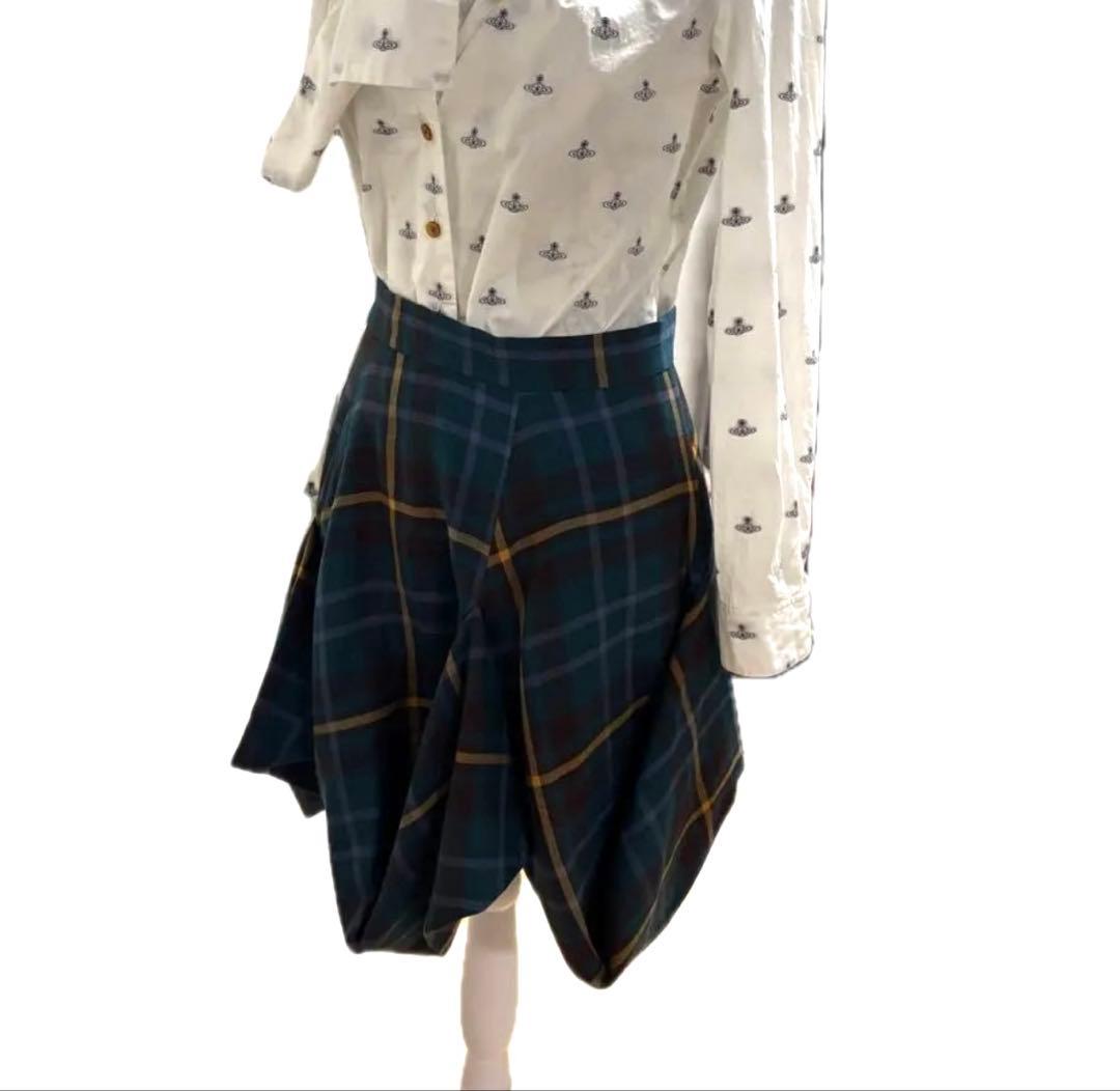☆ヴィヴィアンウエストウッド アシメン変形 チェック柄 スカート オーブボタン