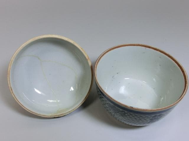 蓋物■中国 古い染付鉢 リボン唐草 蓋鉢 喜 古玩 唐物 古美術 時代物 骨董■