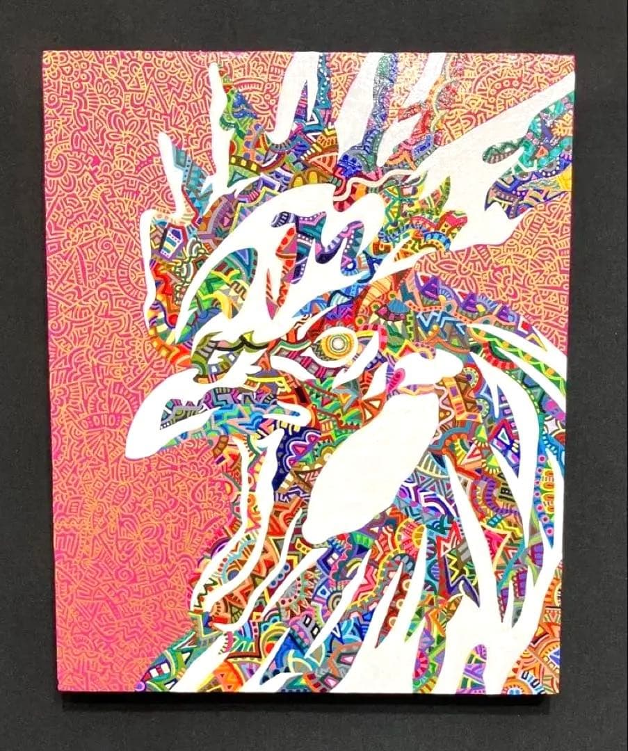 値下げ　原画　鶏　動物画　絵画　肉筆画　アクリル画　現代アート　細密画　一点物