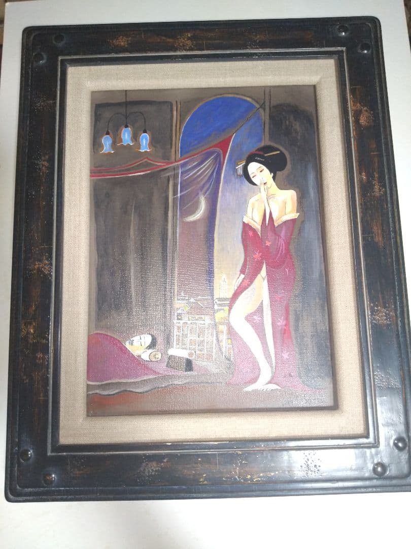 斎藤真一、絵画、油彩4F.蚊帳の月、肉筆、高級額縁、宮永岳彦、鴨居玲、山下清。