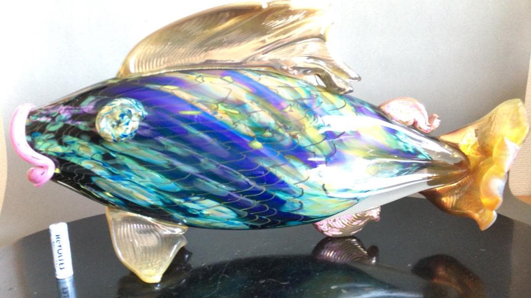 【龍風】美術品　ガラス製　魚　置物