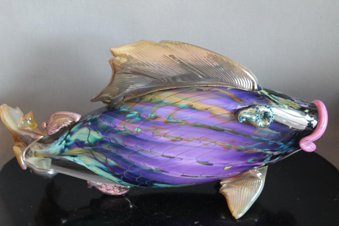 【龍風】美術品　ガラス製　魚　置物