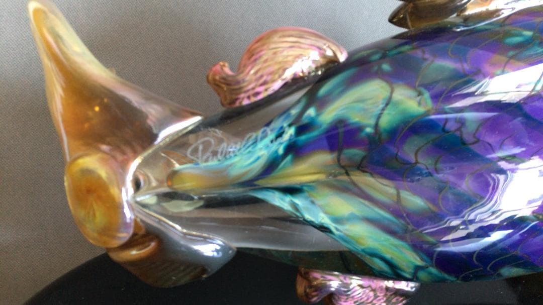 【龍風】美術品　ガラス製　魚　置物