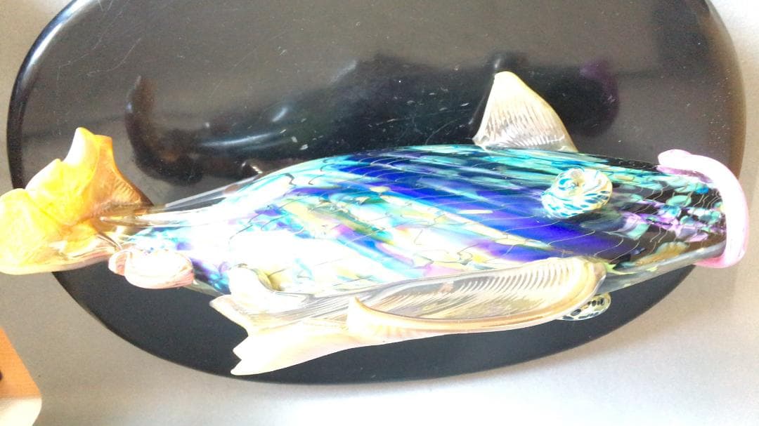 【龍風】美術品　ガラス製　魚　置物