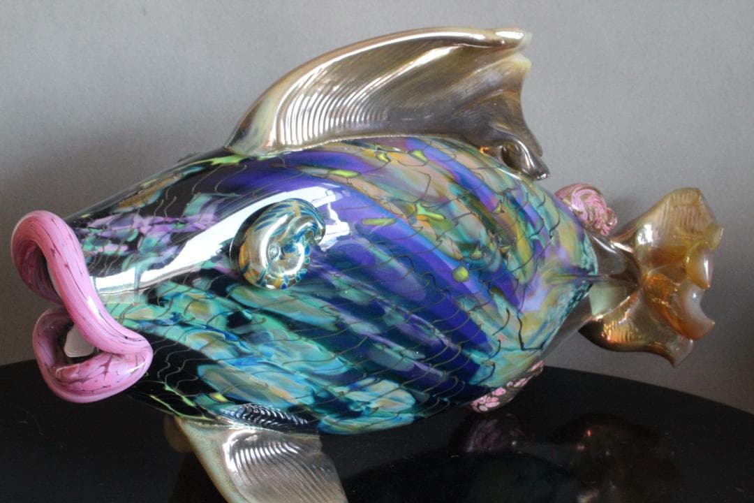 【龍風】美術品　ガラス製　魚　置物