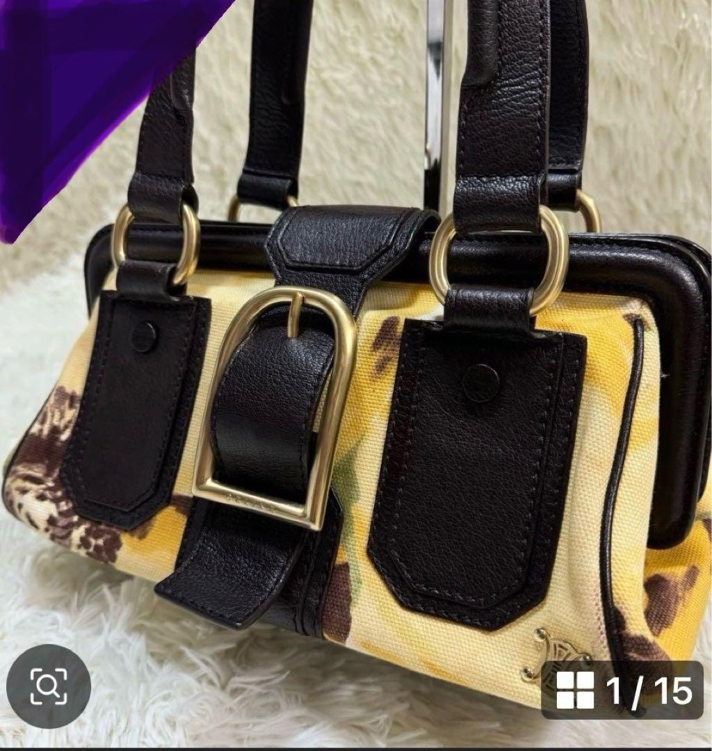 【激レア】　セリーヌ　ハンドバッグ　レザー　キャンバス　CELINE