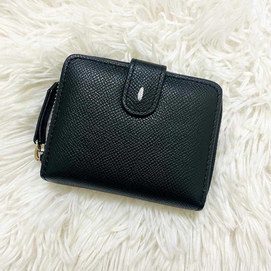 極美✨マルジェラ ニつ折り財布 シボ革 4ステッチ レザー 黒