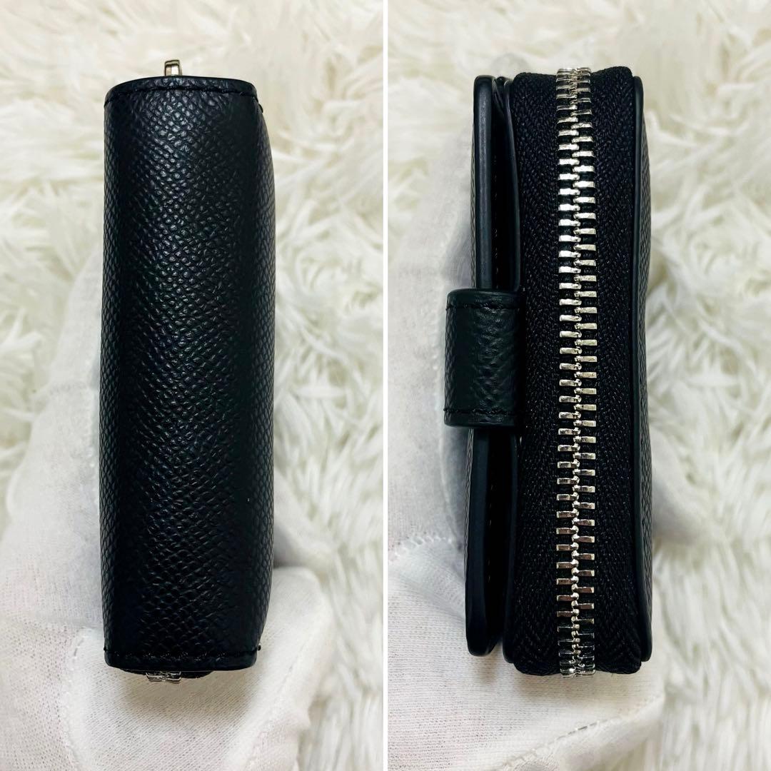 極美✨マルジェラ ニつ折り財布 シボ革 4ステッチ レザー 黒