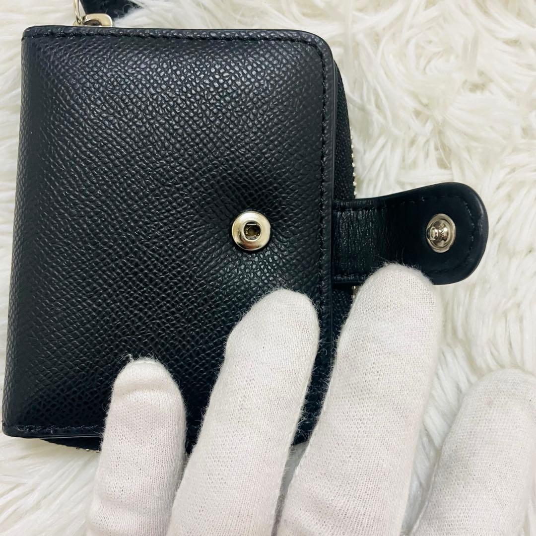 極美✨マルジェラ ニつ折り財布 シボ革 4ステッチ レザー 黒