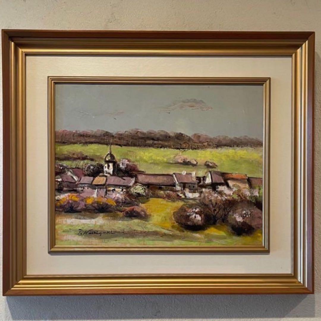 絵画　額装　真作　西垣輝夫　 「フランスの田園風景」F6