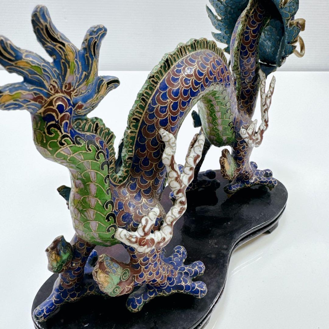 k649 中国 ドラゴン 龍 竜 七宝焼 飾台付 置物 オブジェ 珍品 五本爪