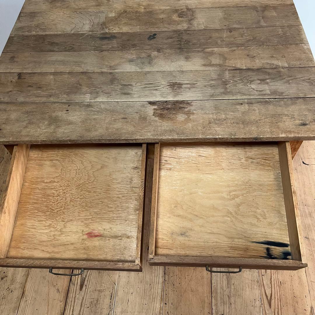 アンティーク テーブル 栗材 ナラ オーク シャビー 無塗装 古道具 《送料込》