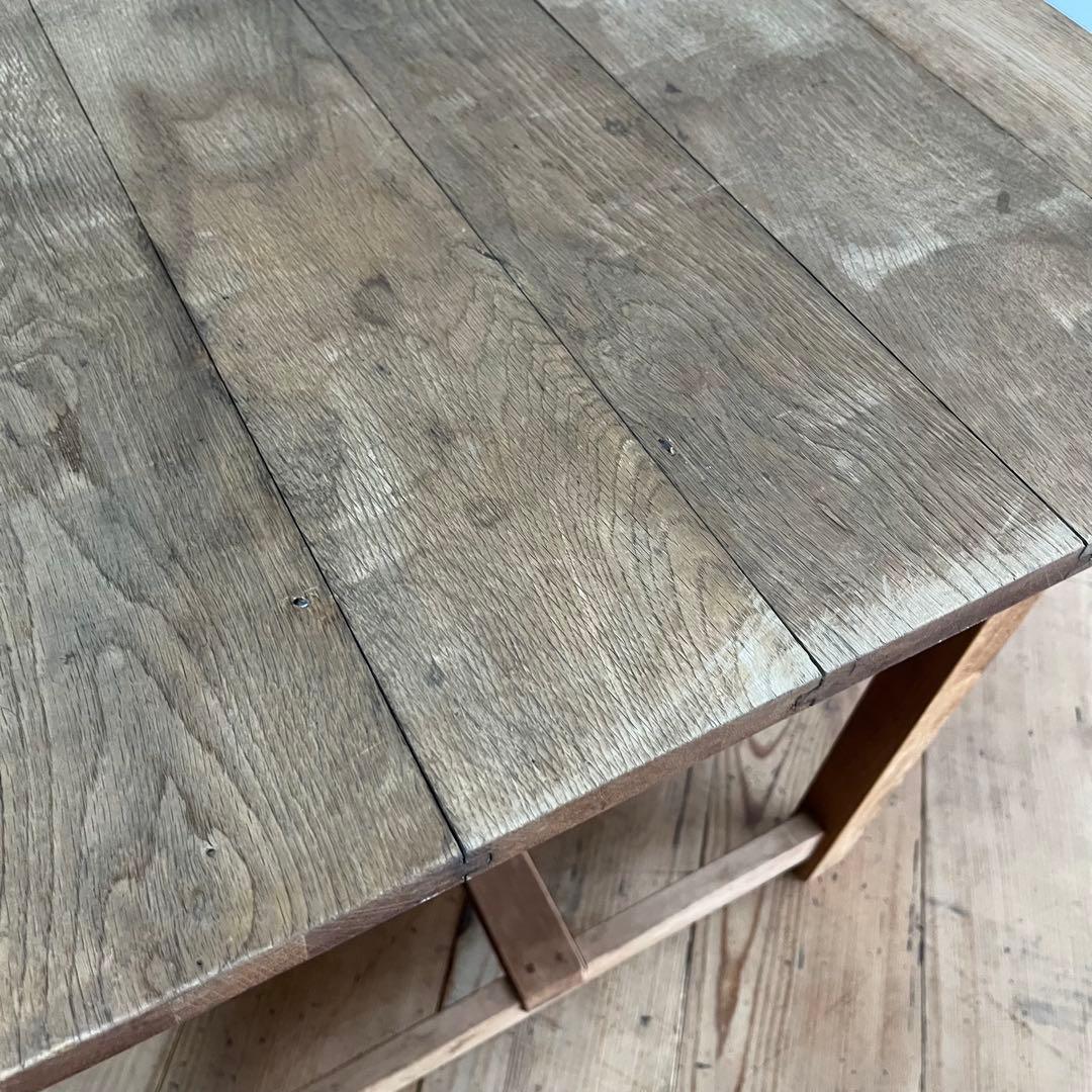 アンティーク テーブル 栗材 ナラ オーク シャビー 無塗装 古道具 《送料込》