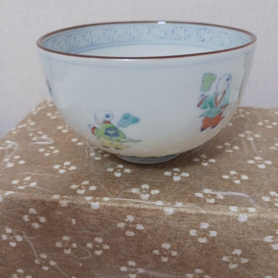 高野昭阿弥作　3点セット (茶碗、振出、巾筒) 色紙唐子 茶道具