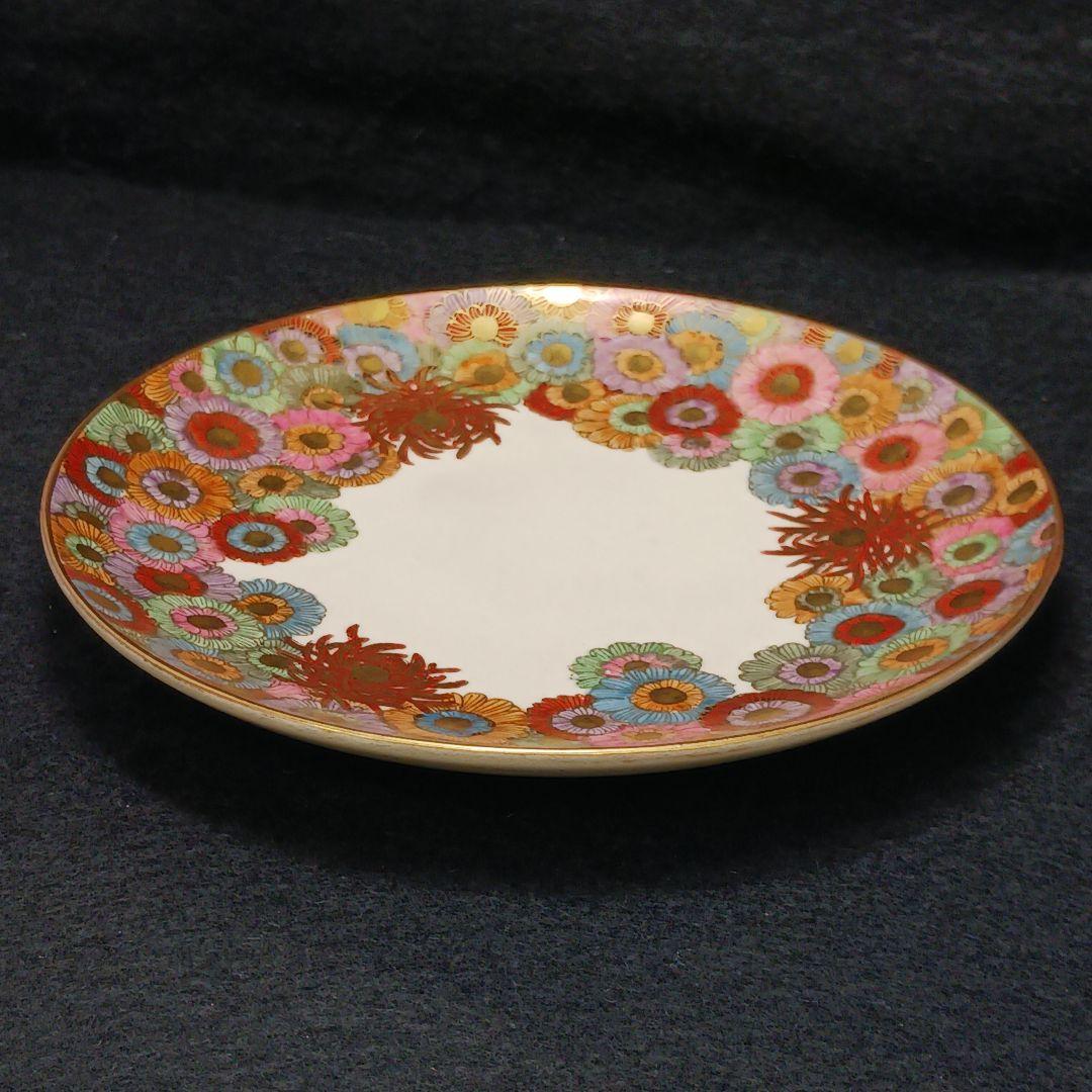 Y2921 在銘 薩摩 金彩 花尽くめ 皿 直径17.7㎝ 金襴手　L