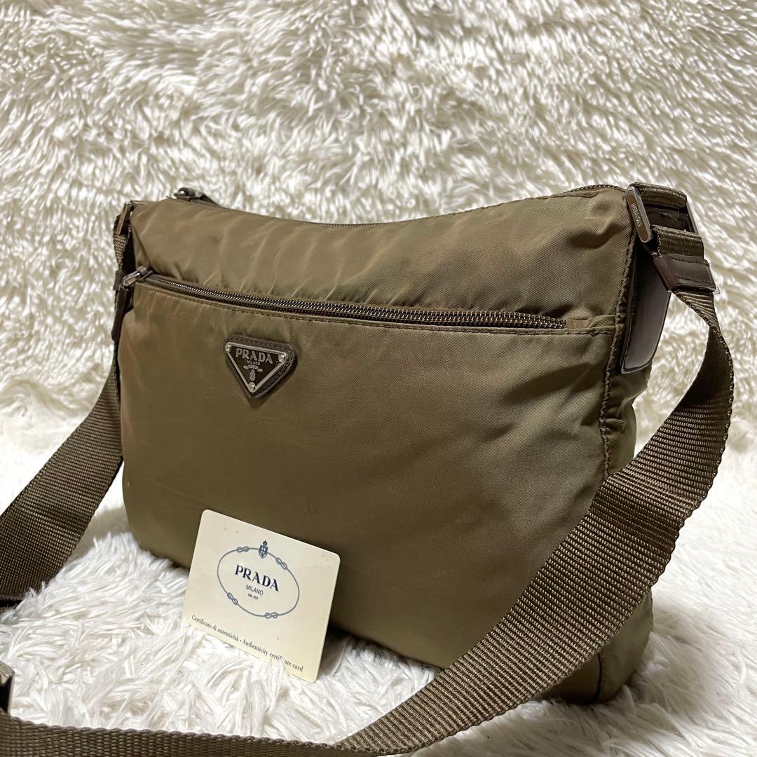 【良品】PRADA プラダ　カメラバッグ　ショルダーバッグ　ナイロン　カーキ